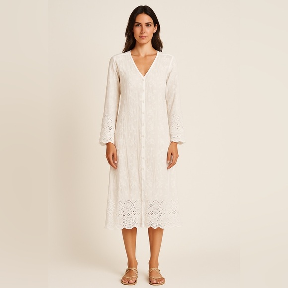 Melissa Odabash White Embroidered Button-Front Tunic Dress | Size M - Picture 1 of 10
